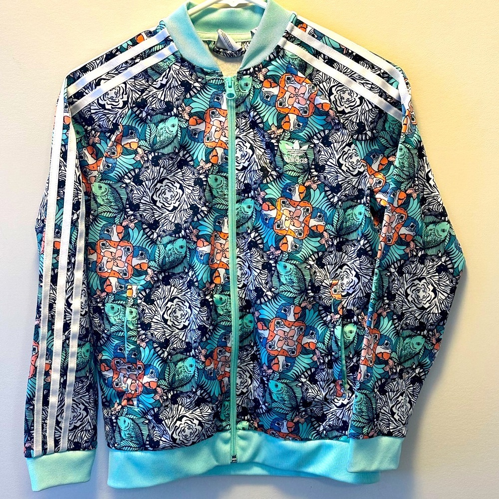 Girls Adidas animal patter teen zip up sweater size large